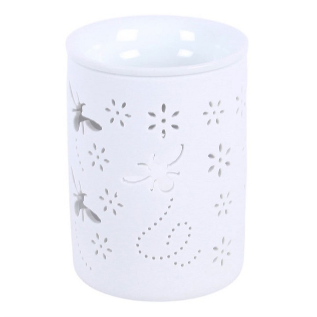 White Bee and Flower Cut Out Oil Burner and Wax Warmer