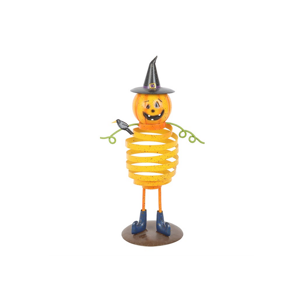 Orange Metal Pumpkin Man Ornament with Spring Body