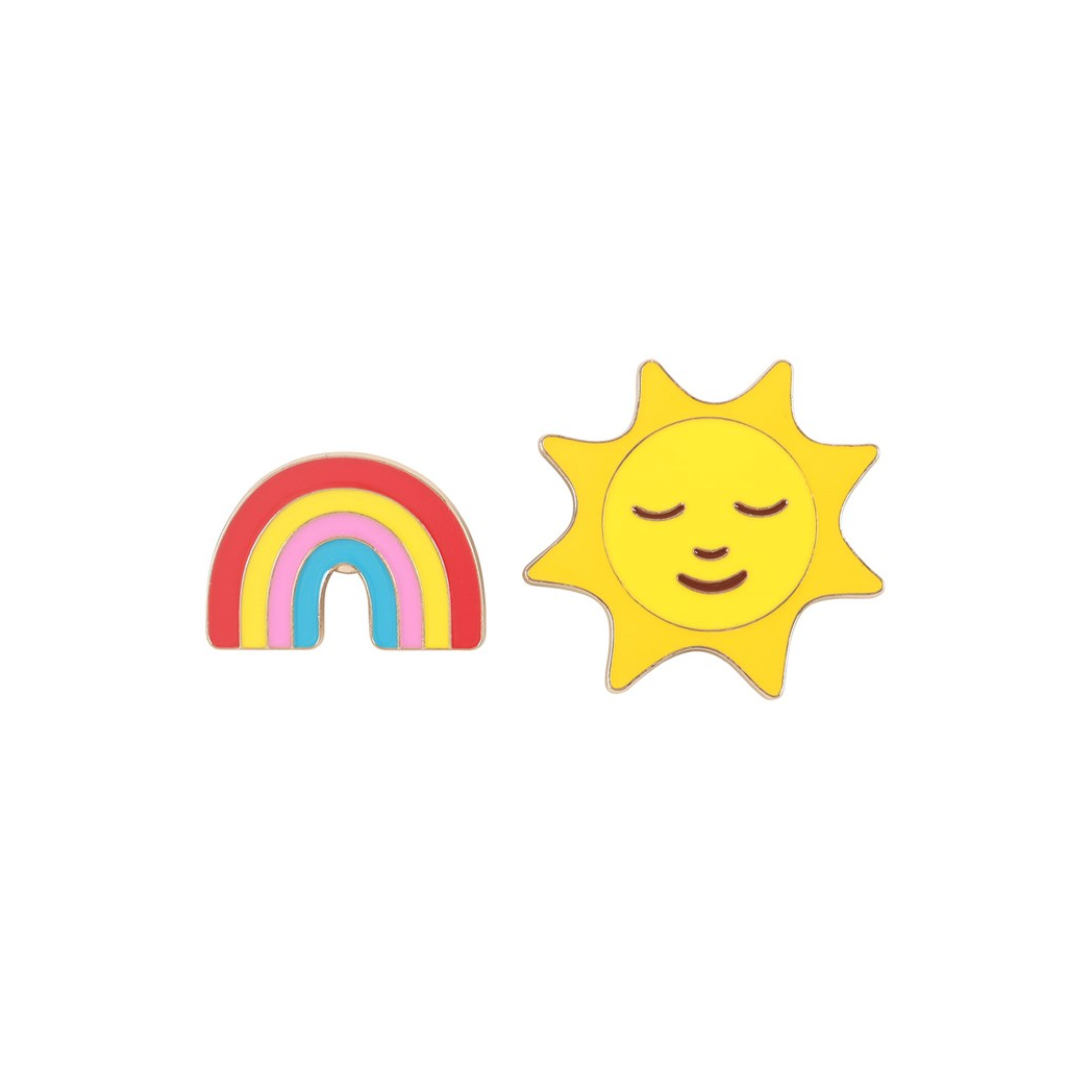 Set of 2 Rainbow and Sun Pin Badges