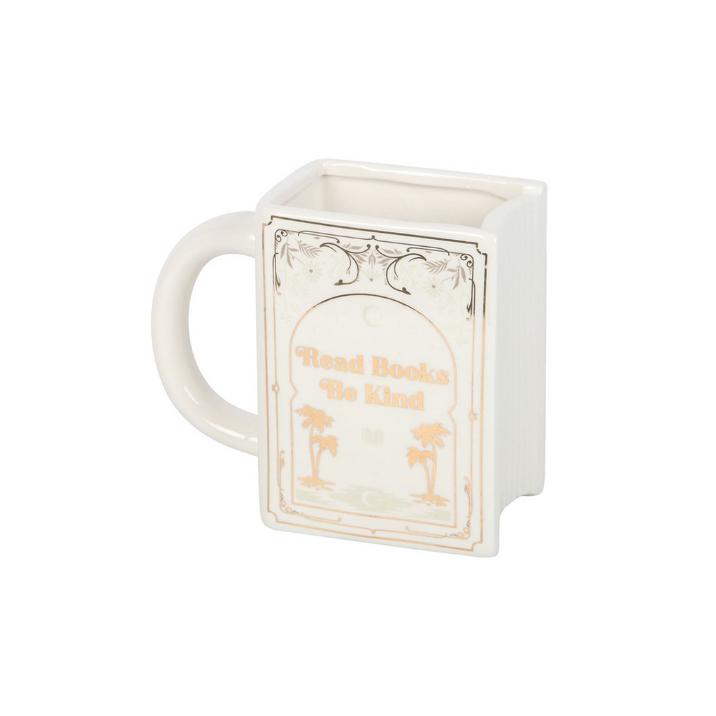 Read Books Be Kind White Book Shaped Mug