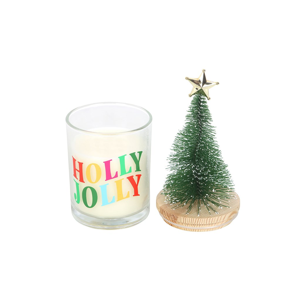 Holly Jolly Pine & Fir Glass Candle with Tree