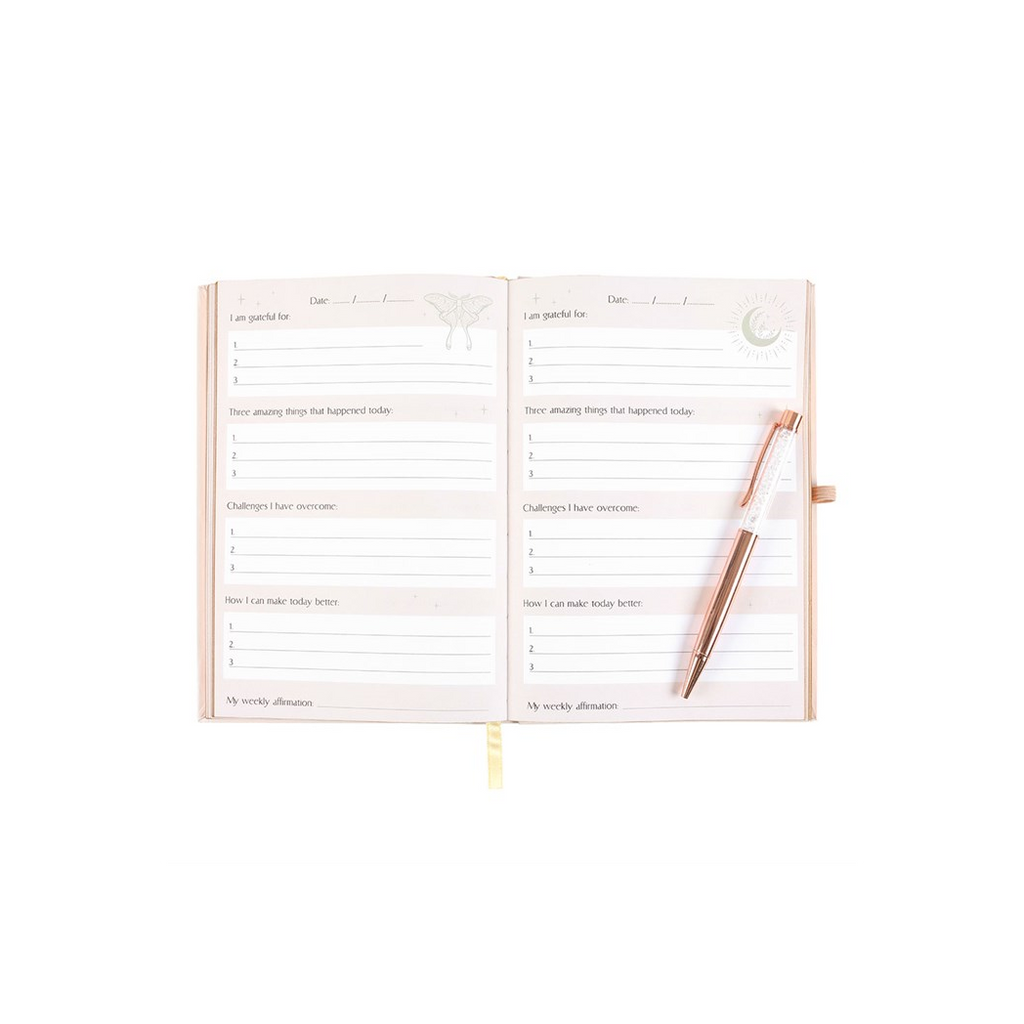 Luna Moth Daily Reflection Journal and Clear Quartz Crystal Pen