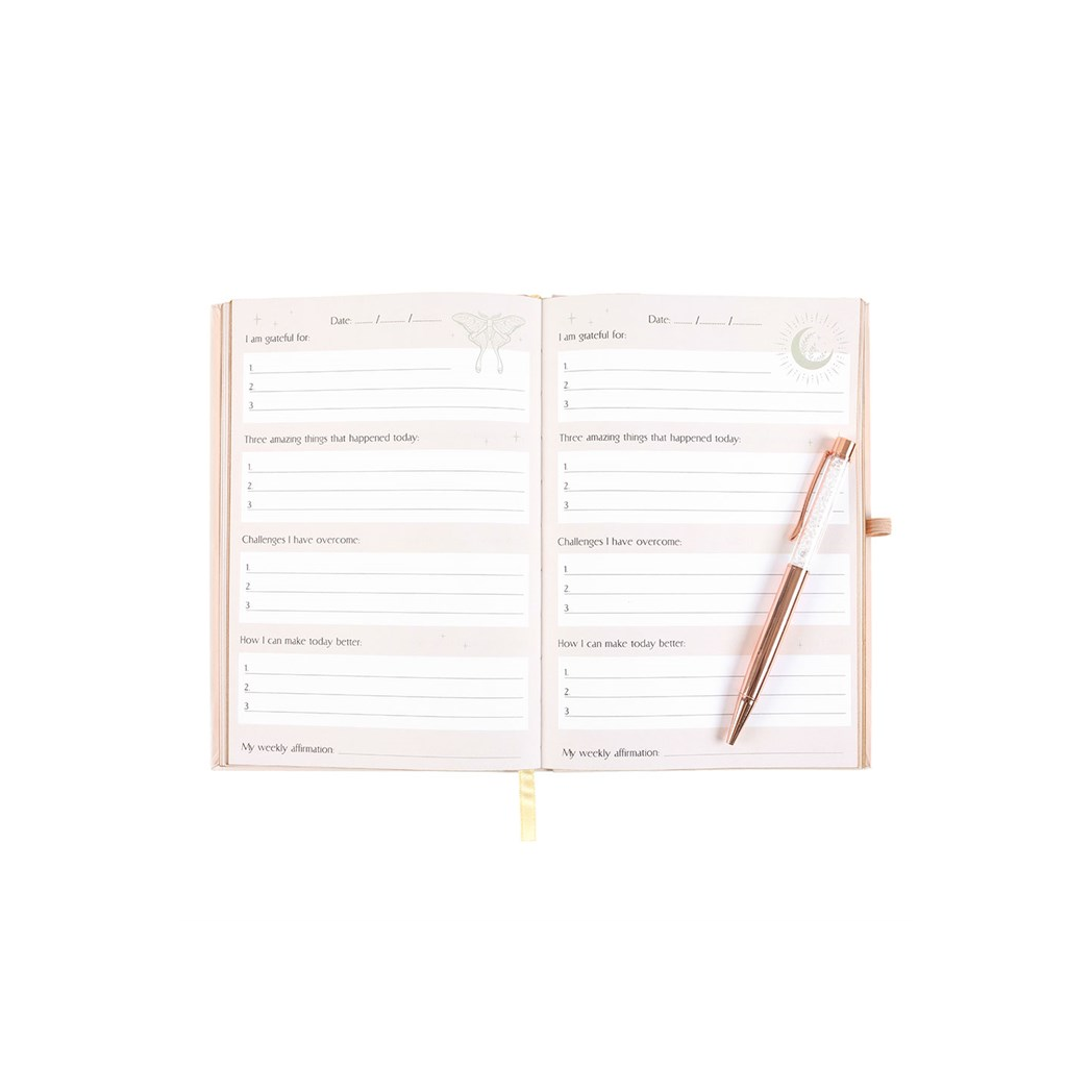 Luna Moth Daily Reflection Journal and Clear Quartz Crystal Pen