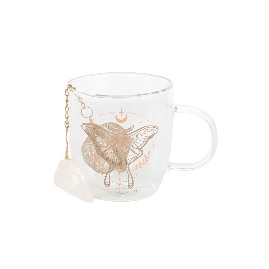 Luna Moth Double Walled Glass Mug with Crystal Tea Infuser