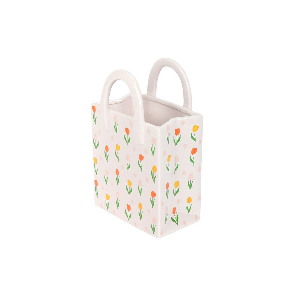 Tulip Print Ceramic Bag-Shaped Flower Vase