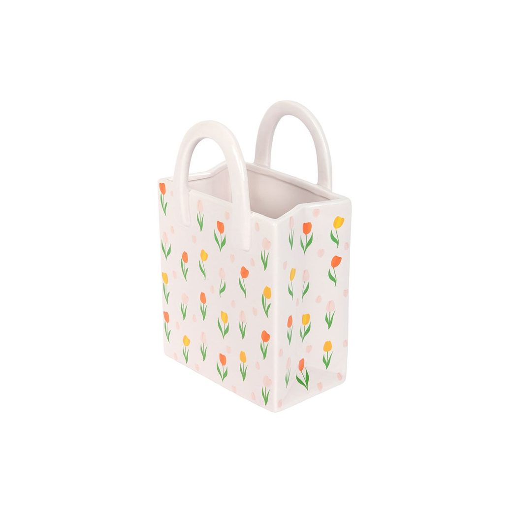 Tulip Print Ceramic Bag-Shaped Flower Vase