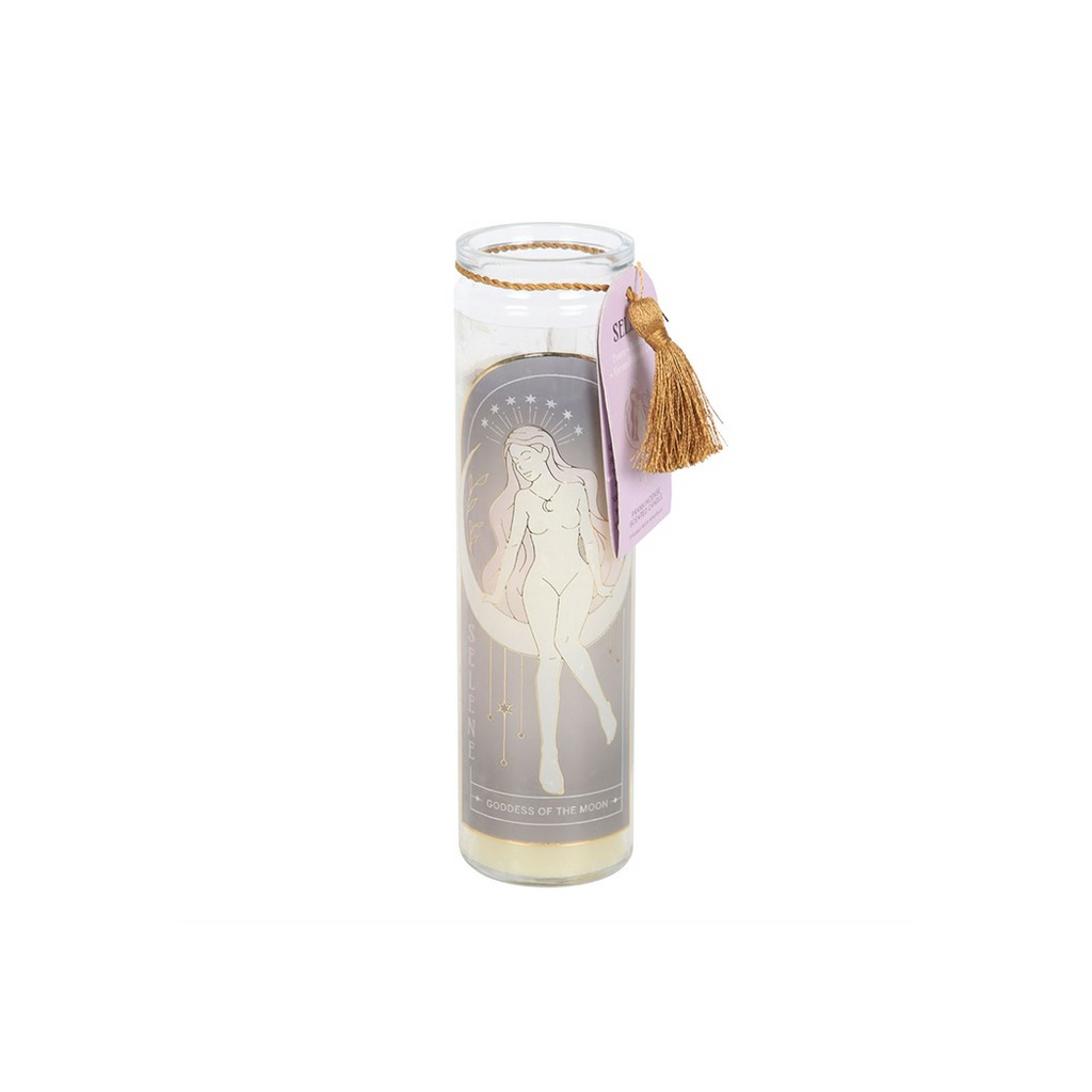 Selene Goddess Tube Candle with Amethyst Crystals