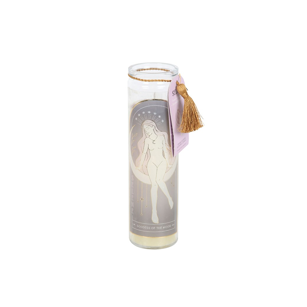 Selene Goddess Tube Candle with Amethyst Crystals