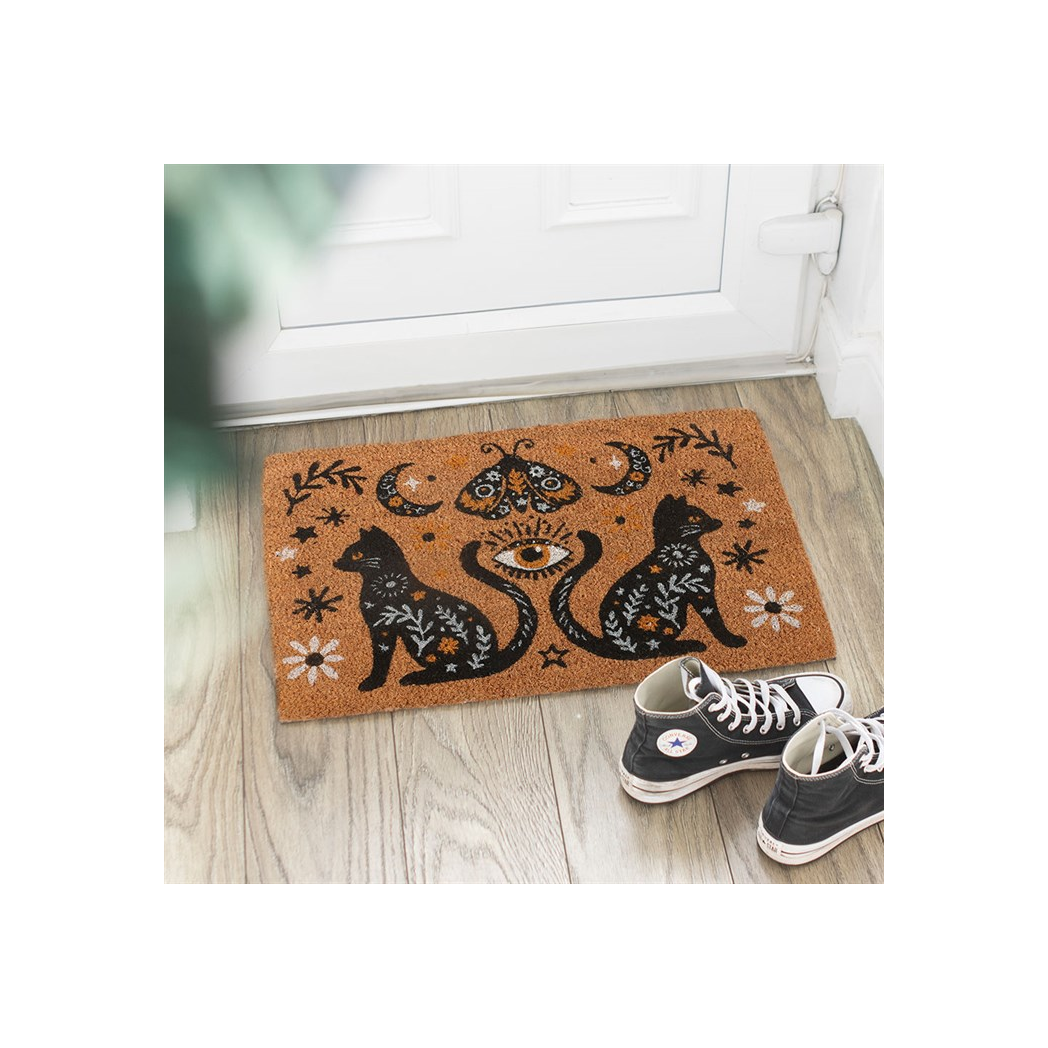 Natural Frightful Folk Cat Doormat