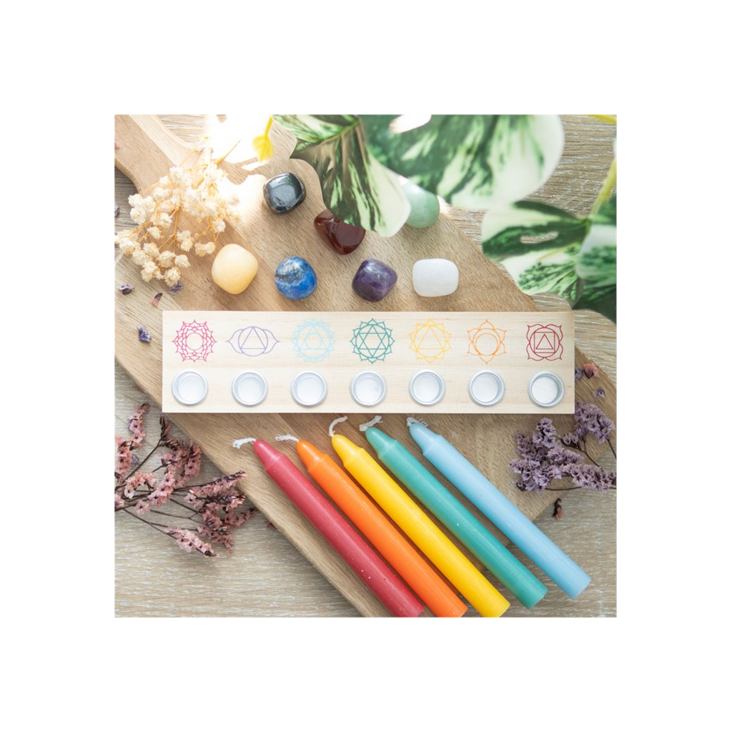 Seven Chakras Wooden Energy Candle Holder