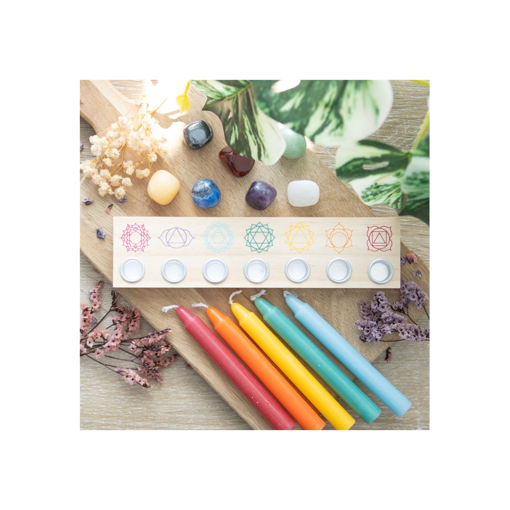 Seven Chakras Wooden Energy Candle Holder