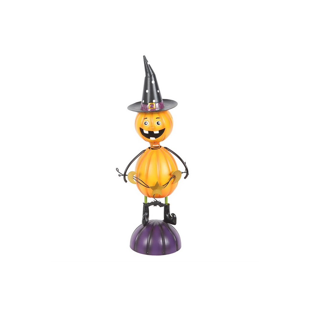 Orange Metal Pumpkin Man Ornament with Witch Hat