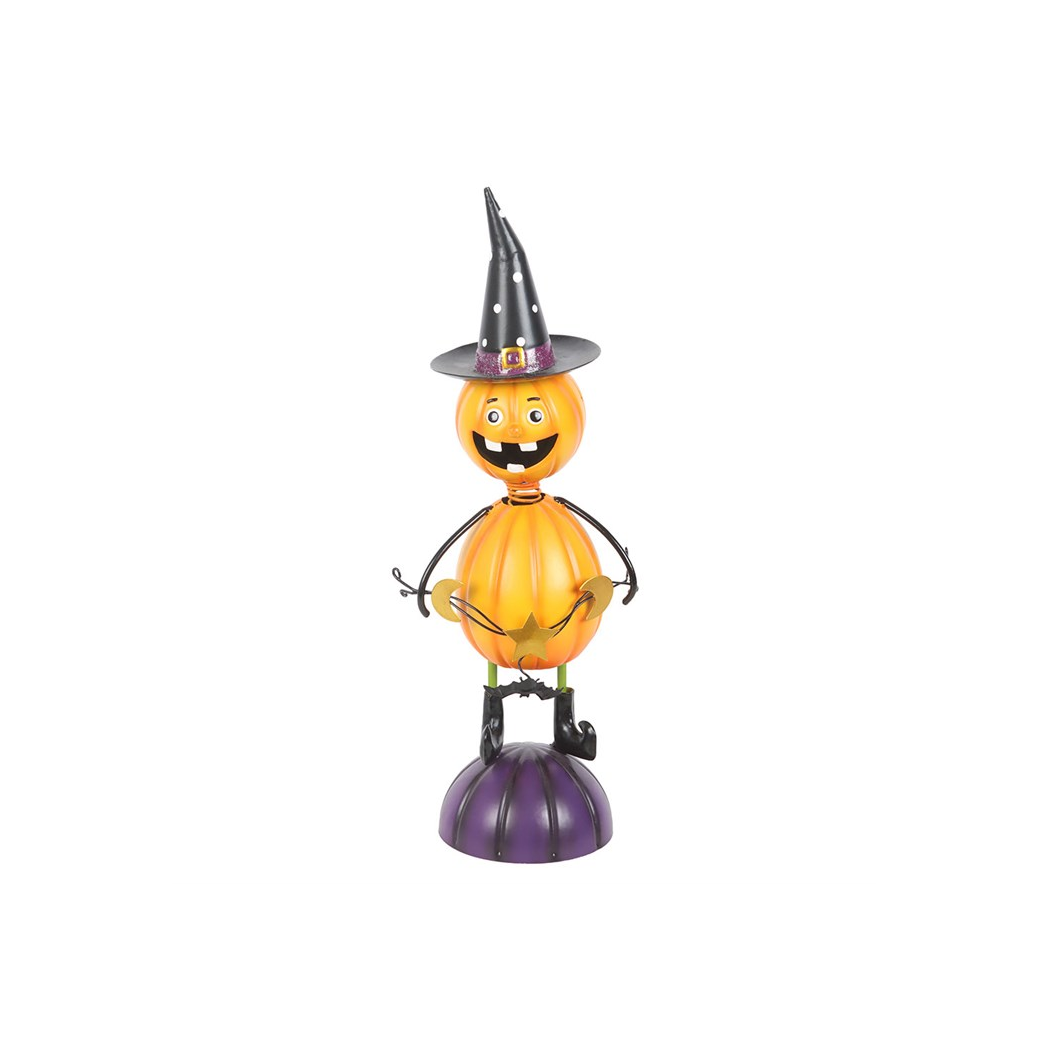 Orange Metal Pumpkin Man Ornament with Witch Hat