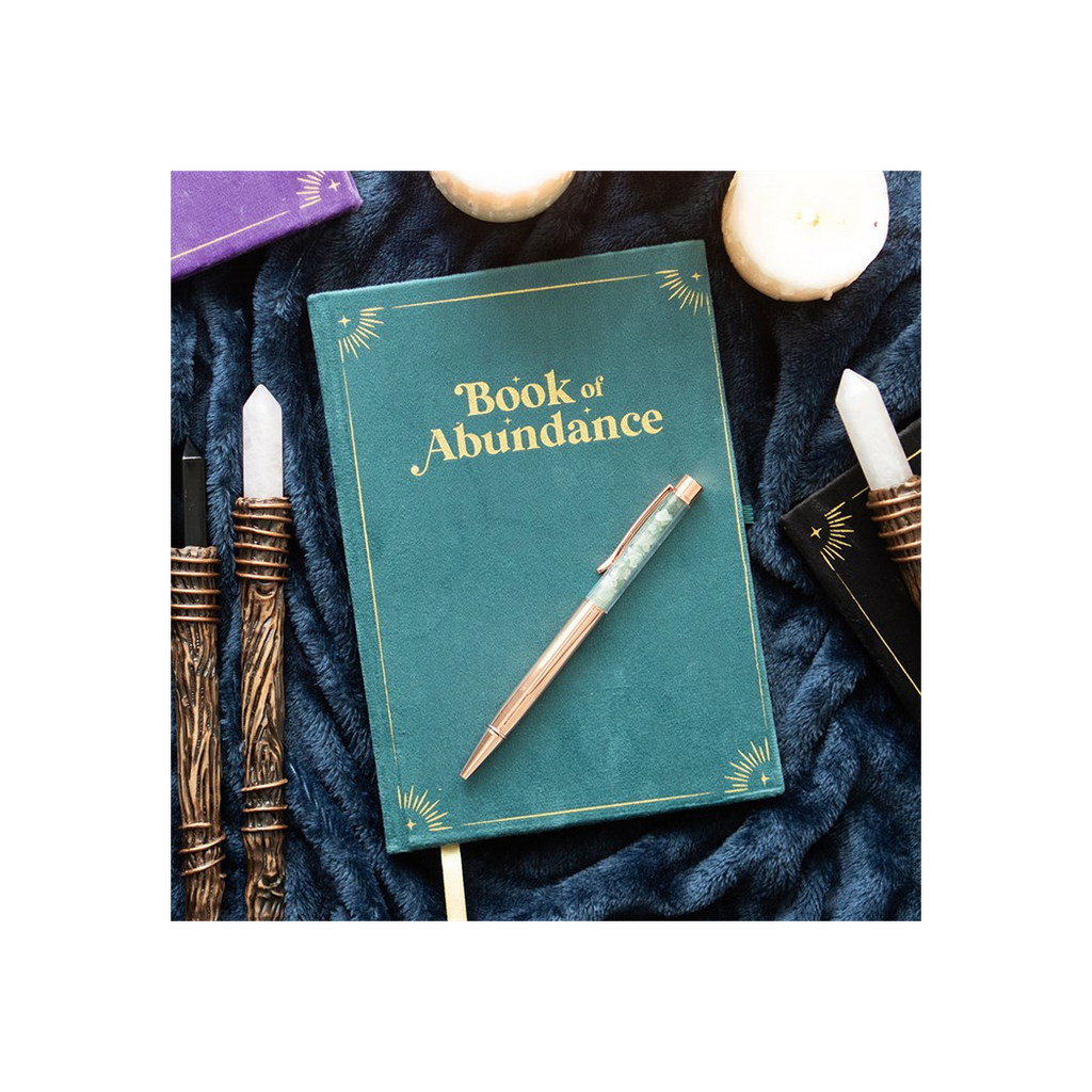 Book of Abundance Journal with Green Aventurine Crystal Pen