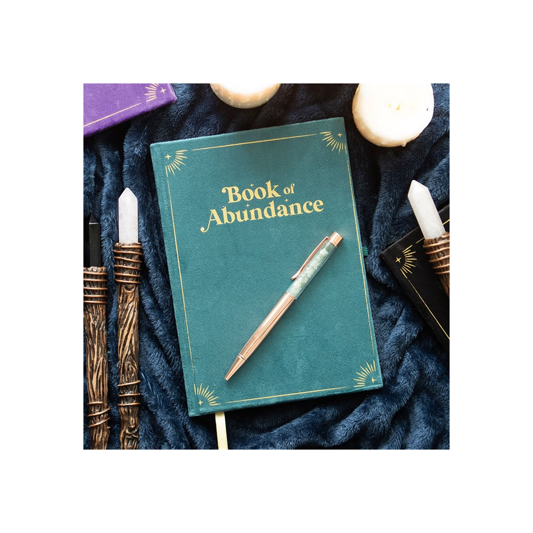 Book of Abundance Journal with Green Aventurine Crystal Pen