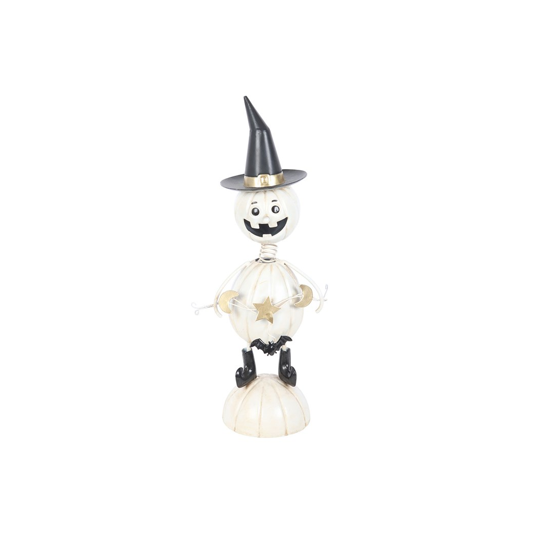 White Metal Pumpkin Man Ornament with Witch Hat
