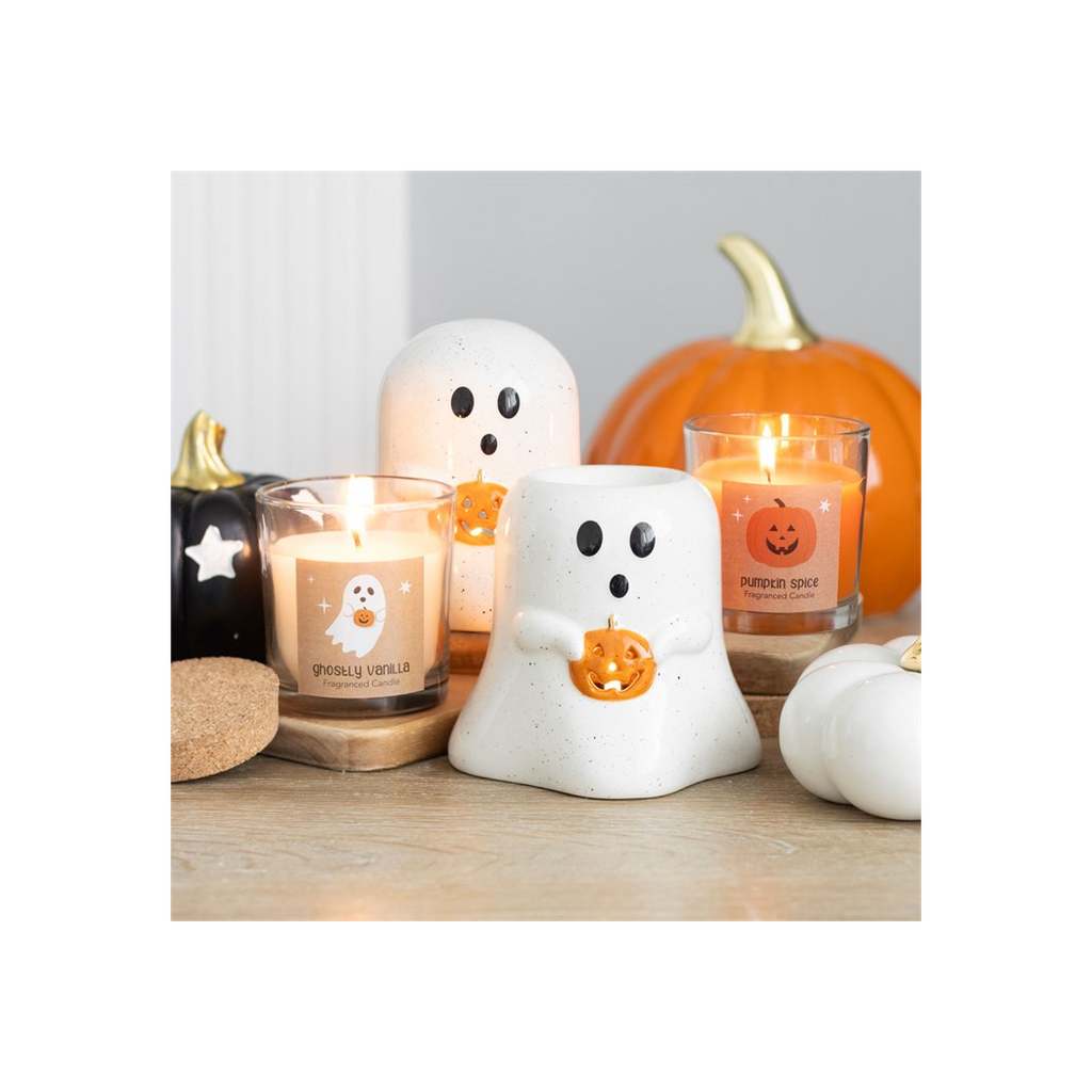 Ghost Shaped Tealight Candle Holder with Pumpkin