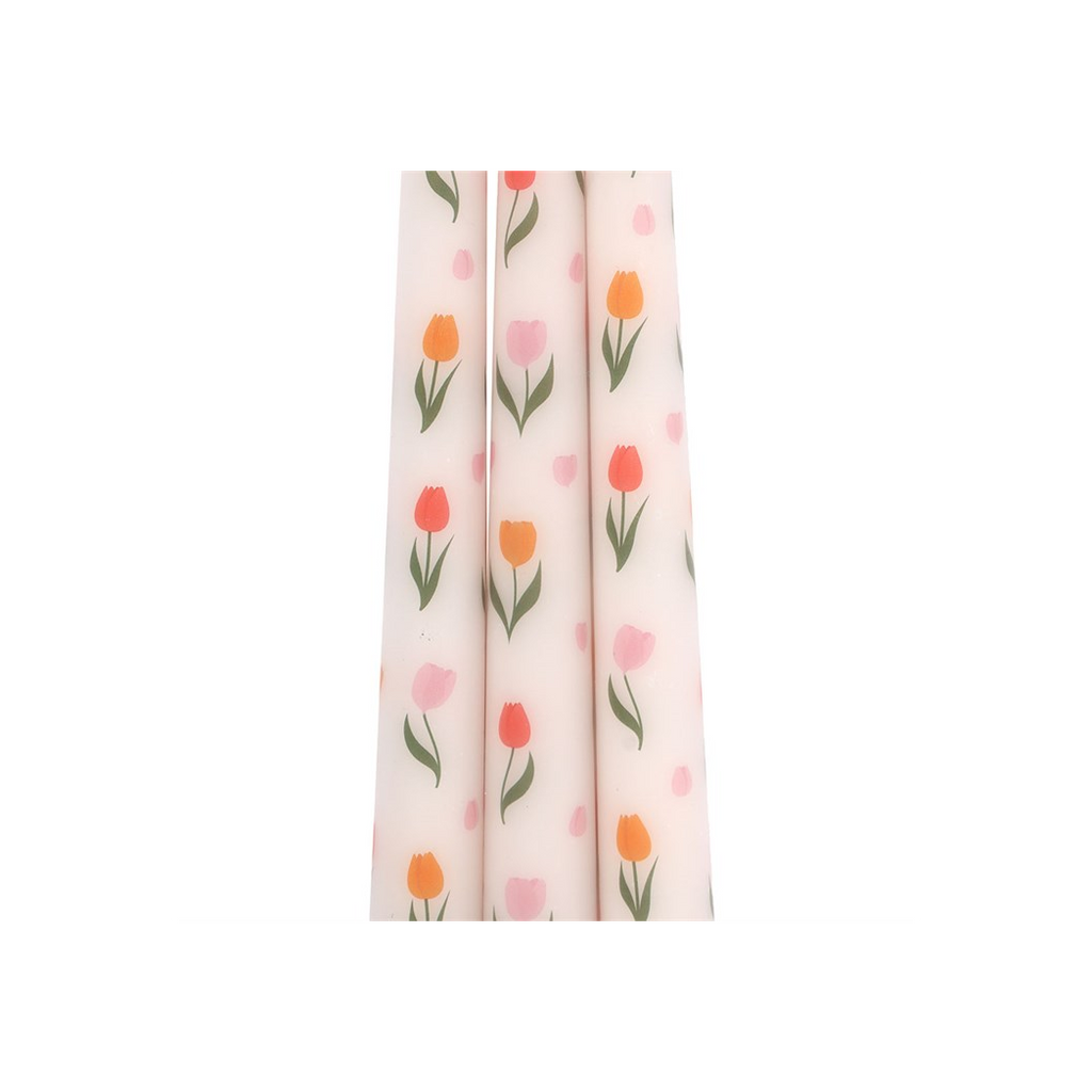 Set of 3 Tulip Print Taper Candles