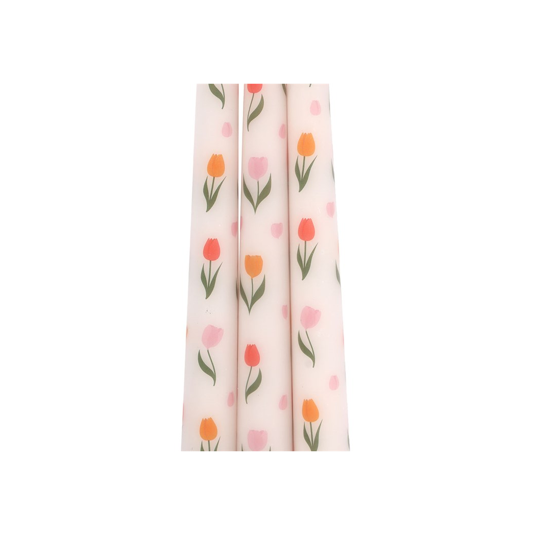 Set of 3 Tulip Print Taper Candles