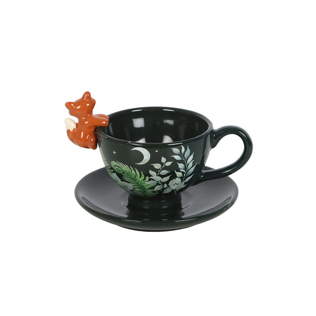 Green Forest Teacup with Fox