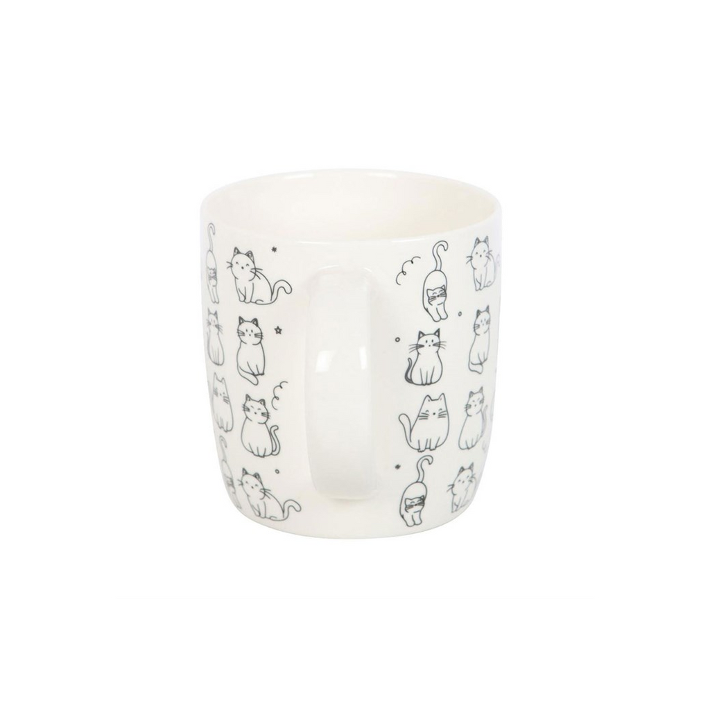 White Happy Cat Print Mug