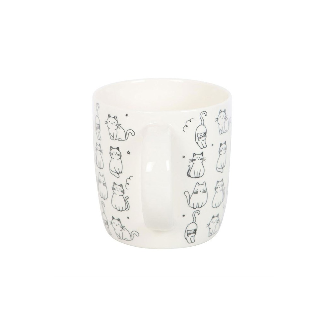 White Happy Cat Print Mug