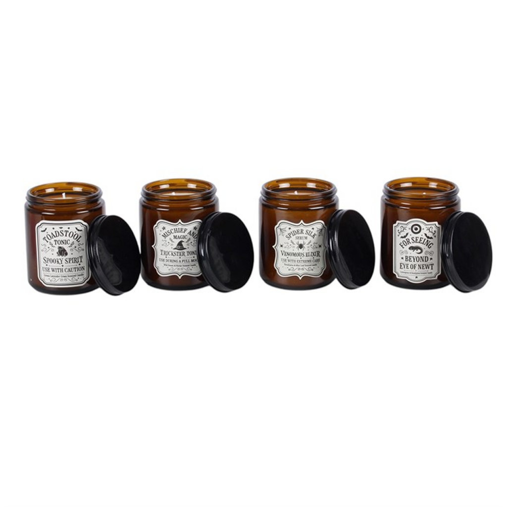 Set of 4 Witch's Apothecary Amber Jar Candles