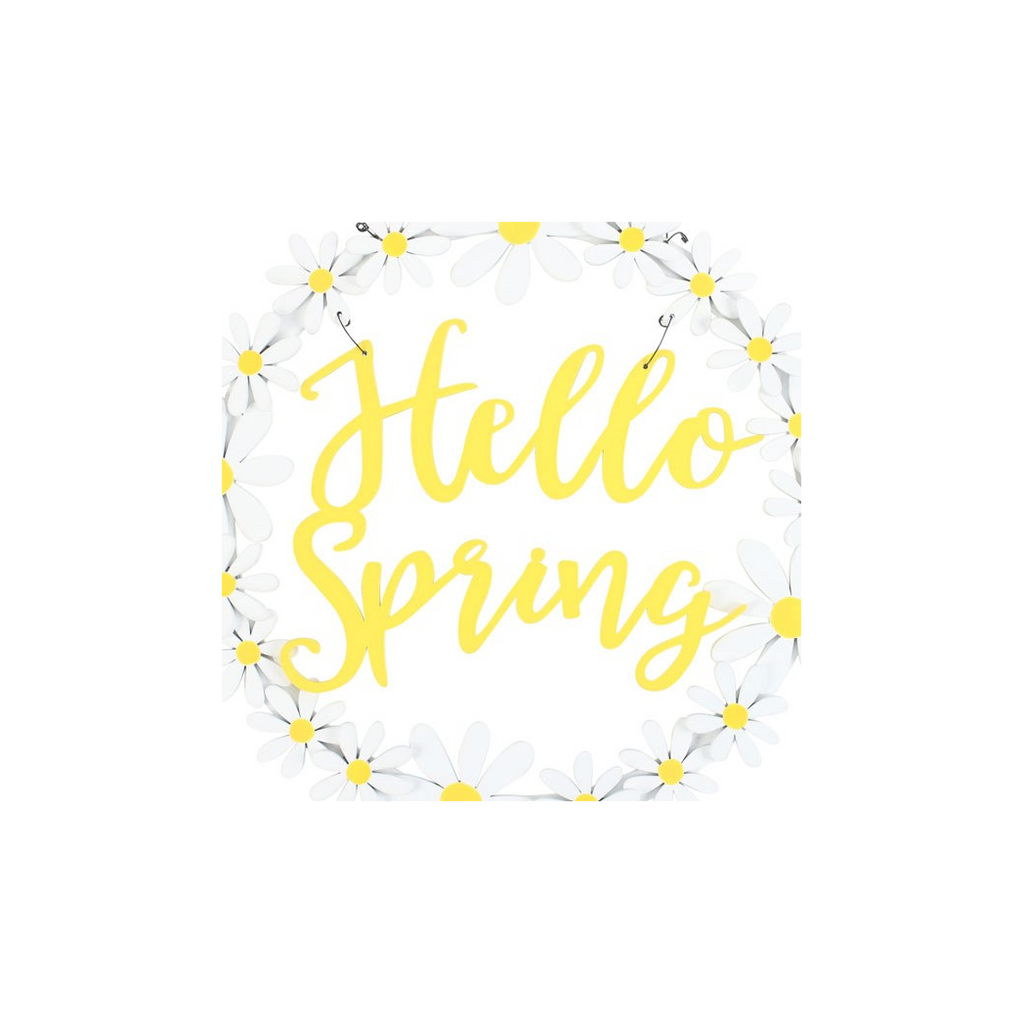 Hello Spring Hanging Daisy Wreath Decoration