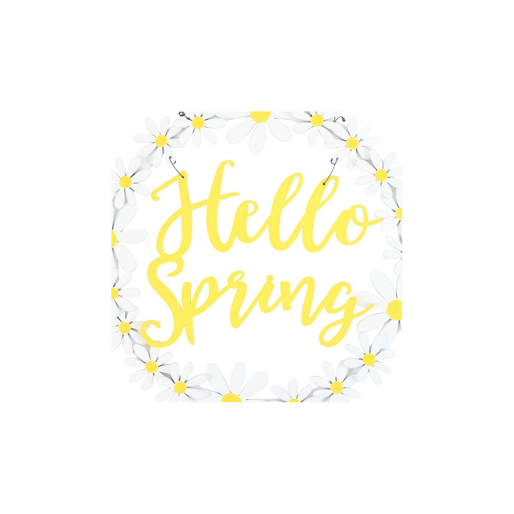 Hello Spring Hanging Daisy Wreath Decoration