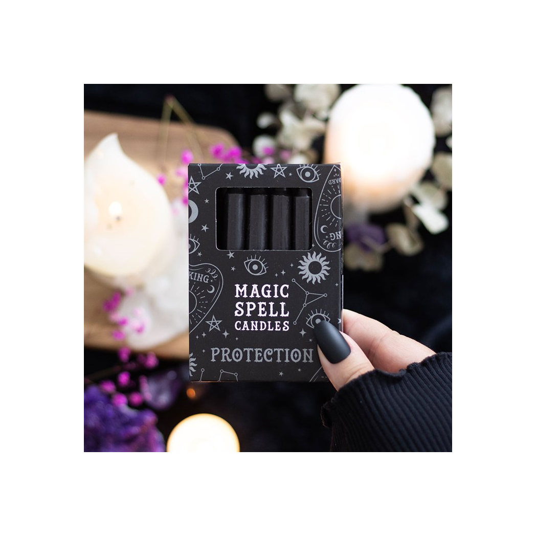 Set of 12 Black 'Protection' Spell Candles