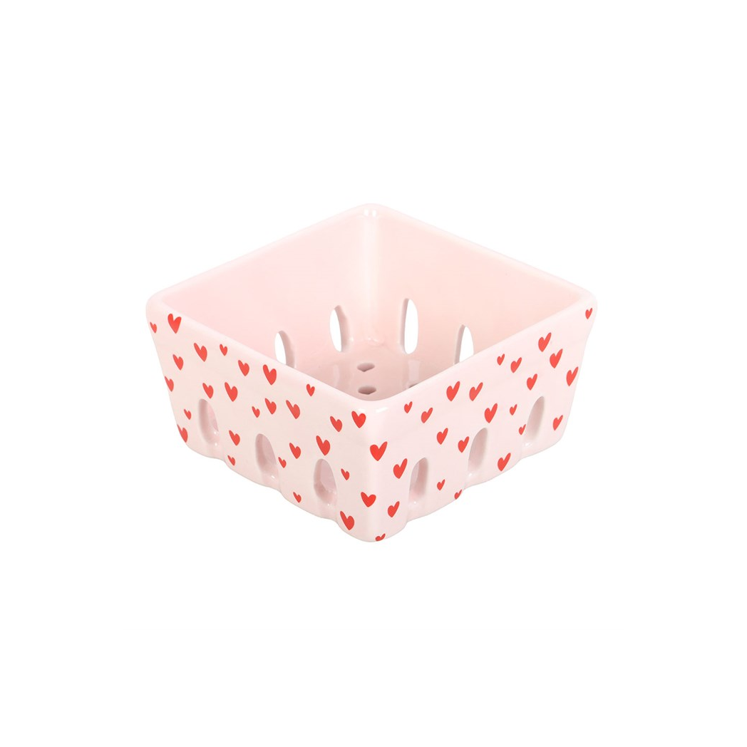 Pink Heart Print Ceramic Berry Basket