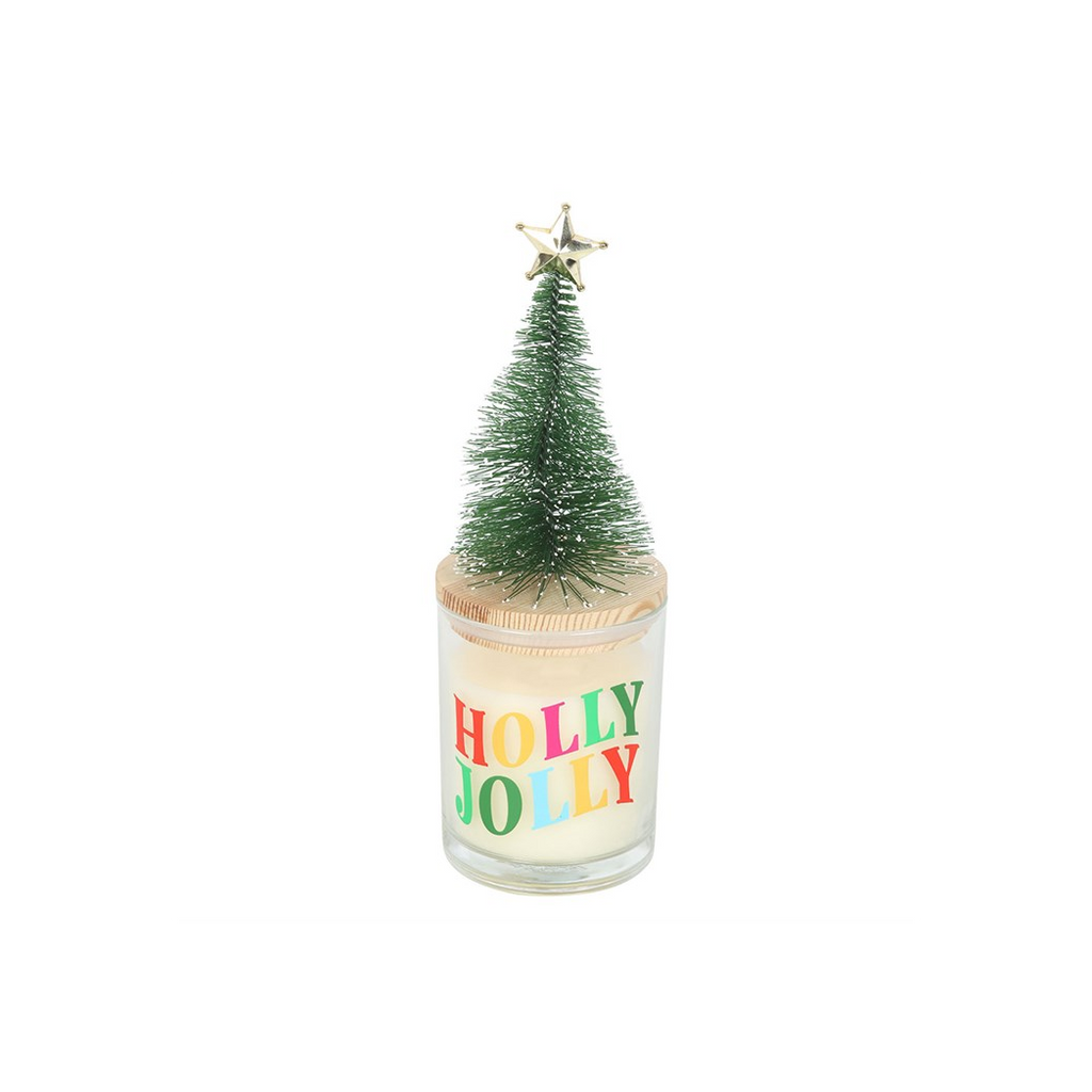 Holly Jolly Pine & Fir Glass Candle with Tree
