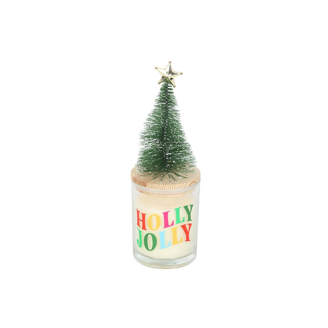 Holly Jolly Pine & Fir Glass Candle with Tree