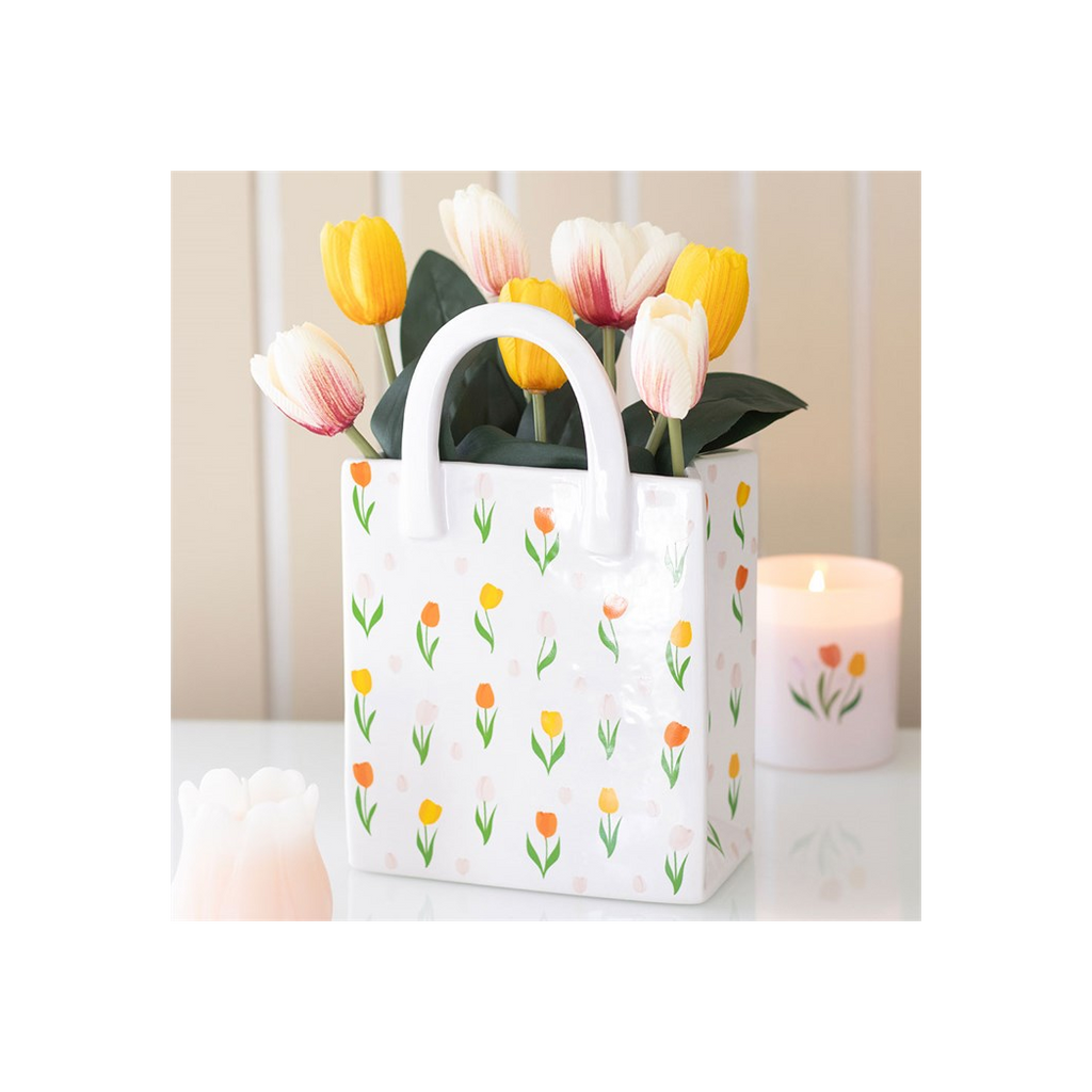 Tulip Print Ceramic Bag-Shaped Flower Vase