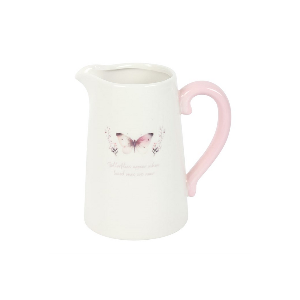 White Butterfly Print Ceramic Flower Jug