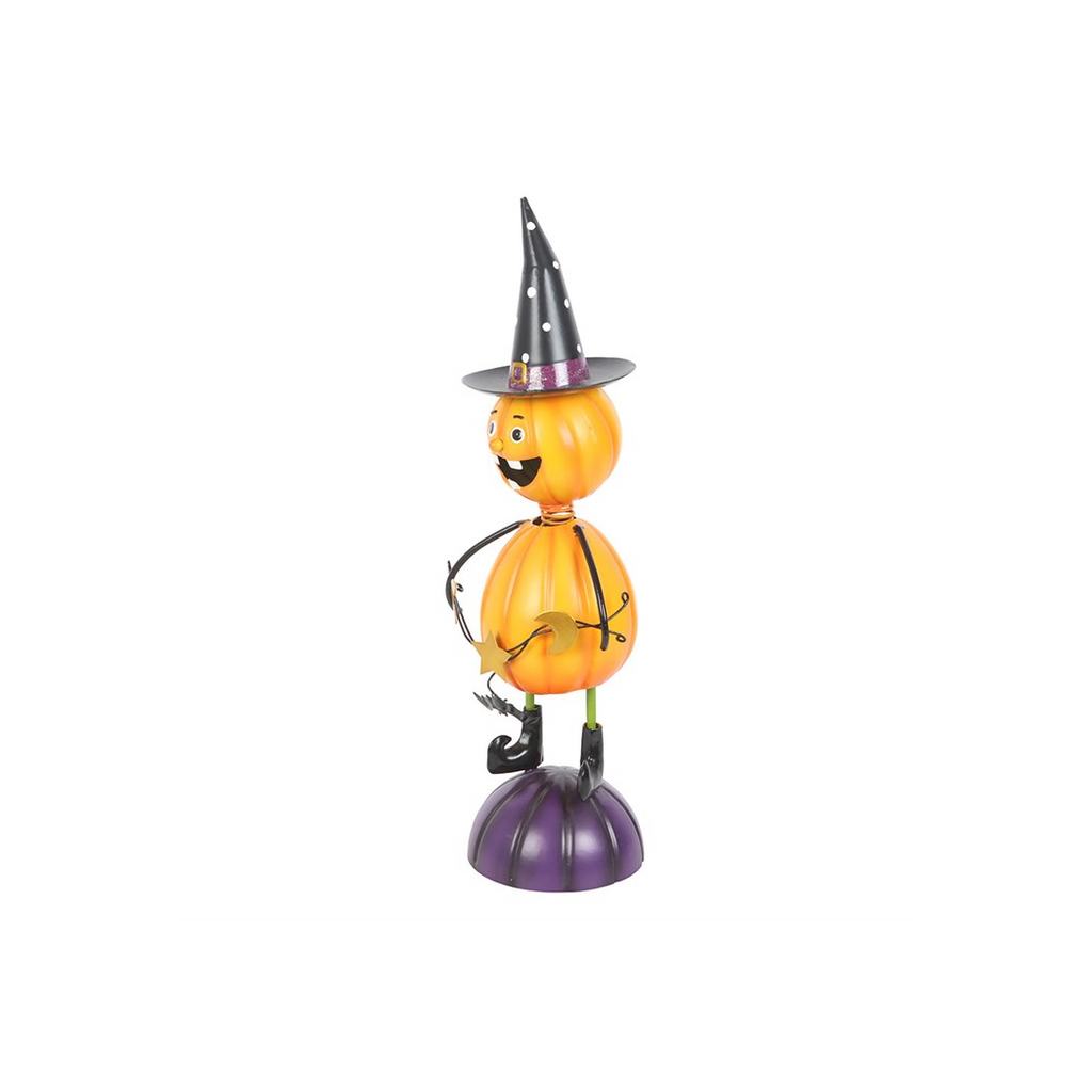 Orange Metal Pumpkin Man Ornament with Witch Hat
