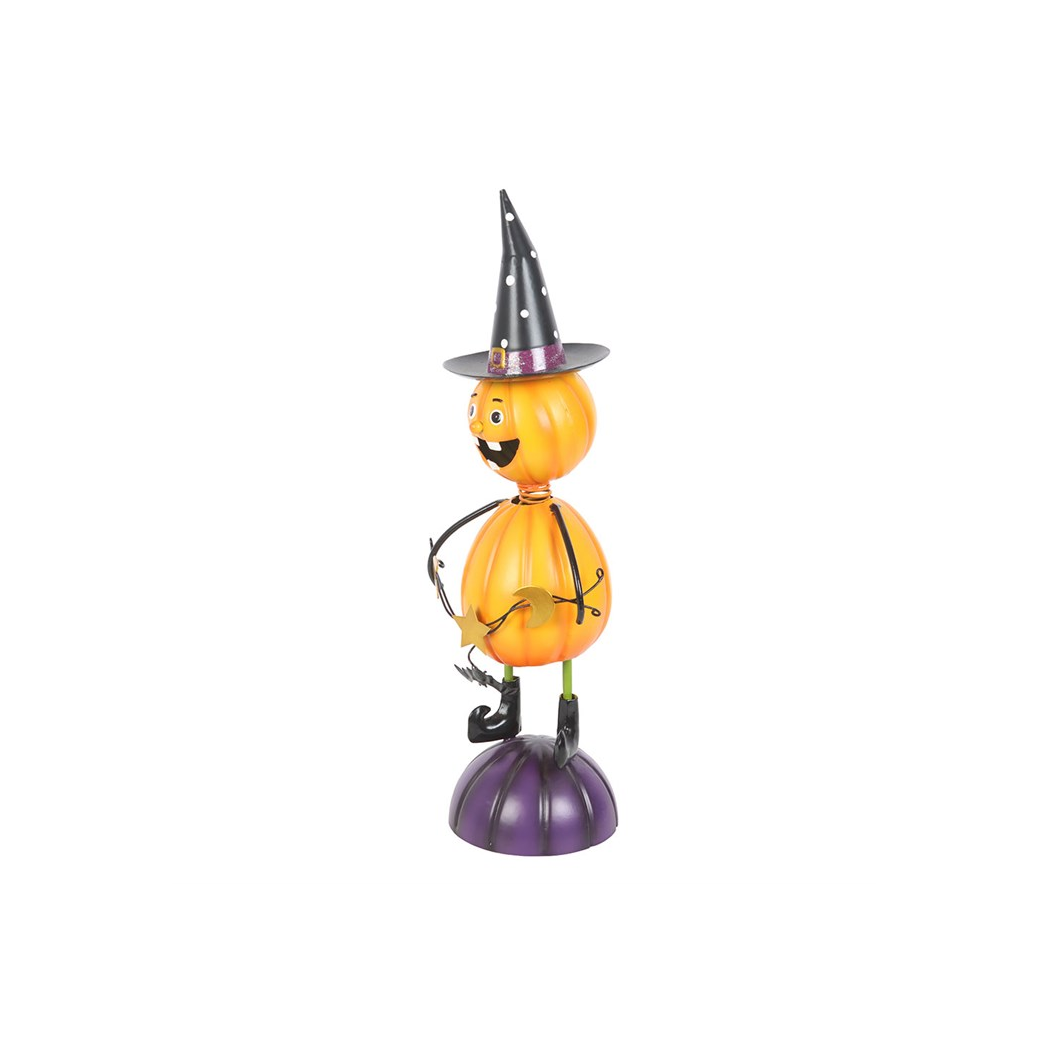 Orange Metal Pumpkin Man Ornament with Witch Hat