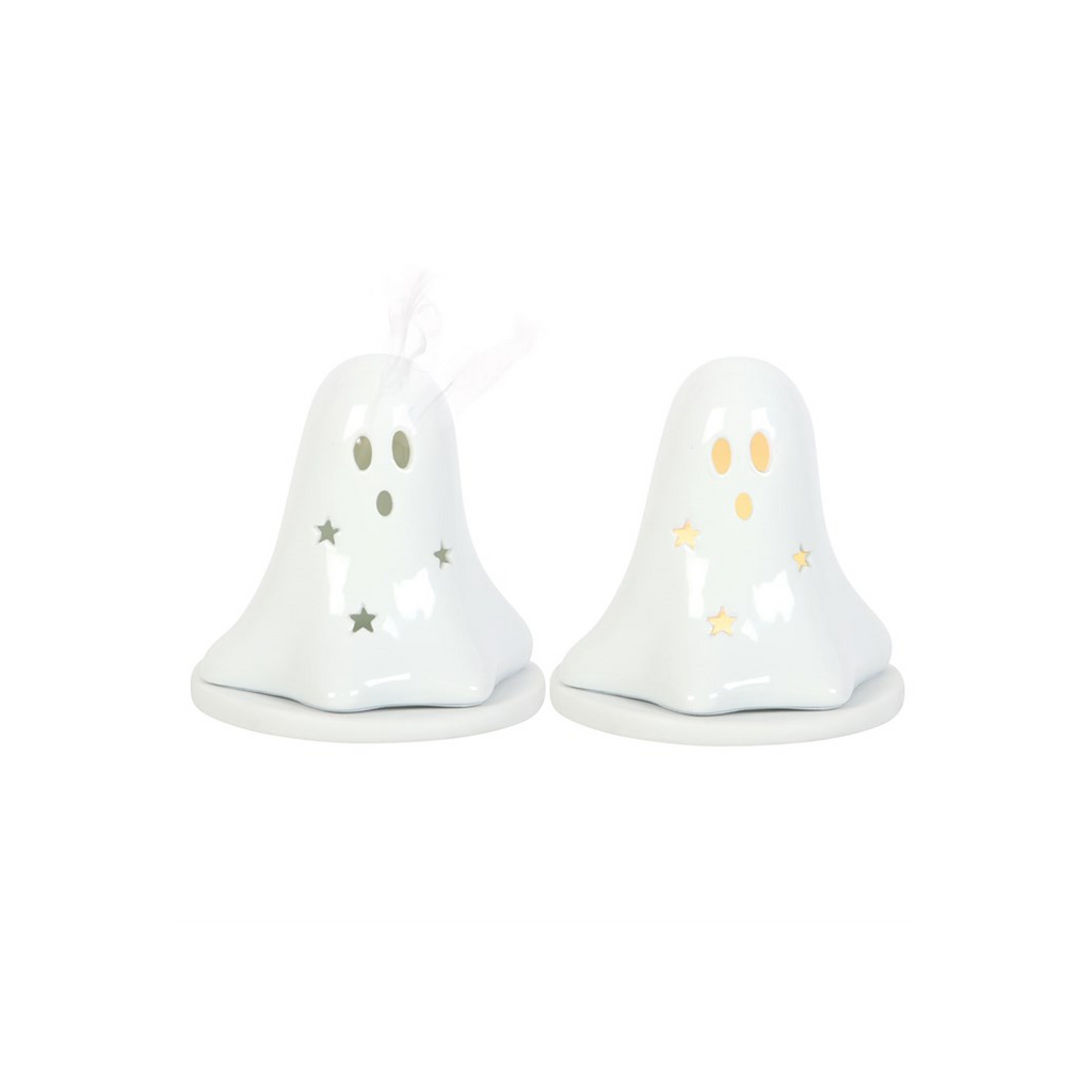 Ceramic Ghost Tealight and Incense Cone Holder