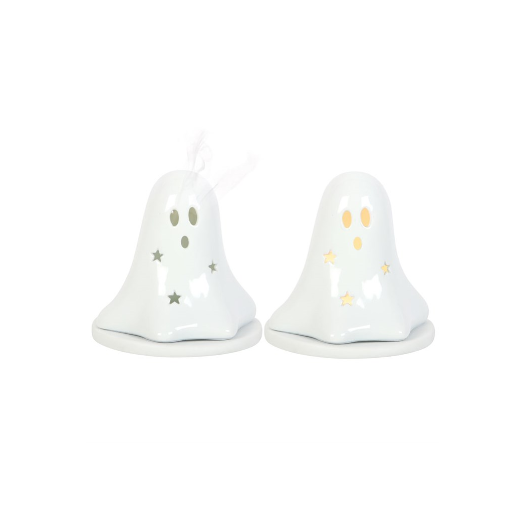Ceramic Ghost Tealight and Incense Cone Holder