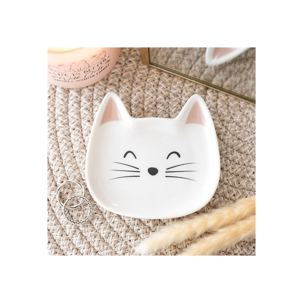 White Cat Face Trinket Dish