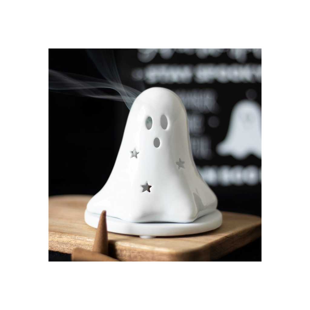 Ceramic Ghost Tealight and Incense Cone Holder