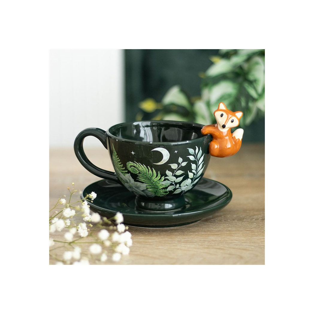 Green Forest Teacup with Fox