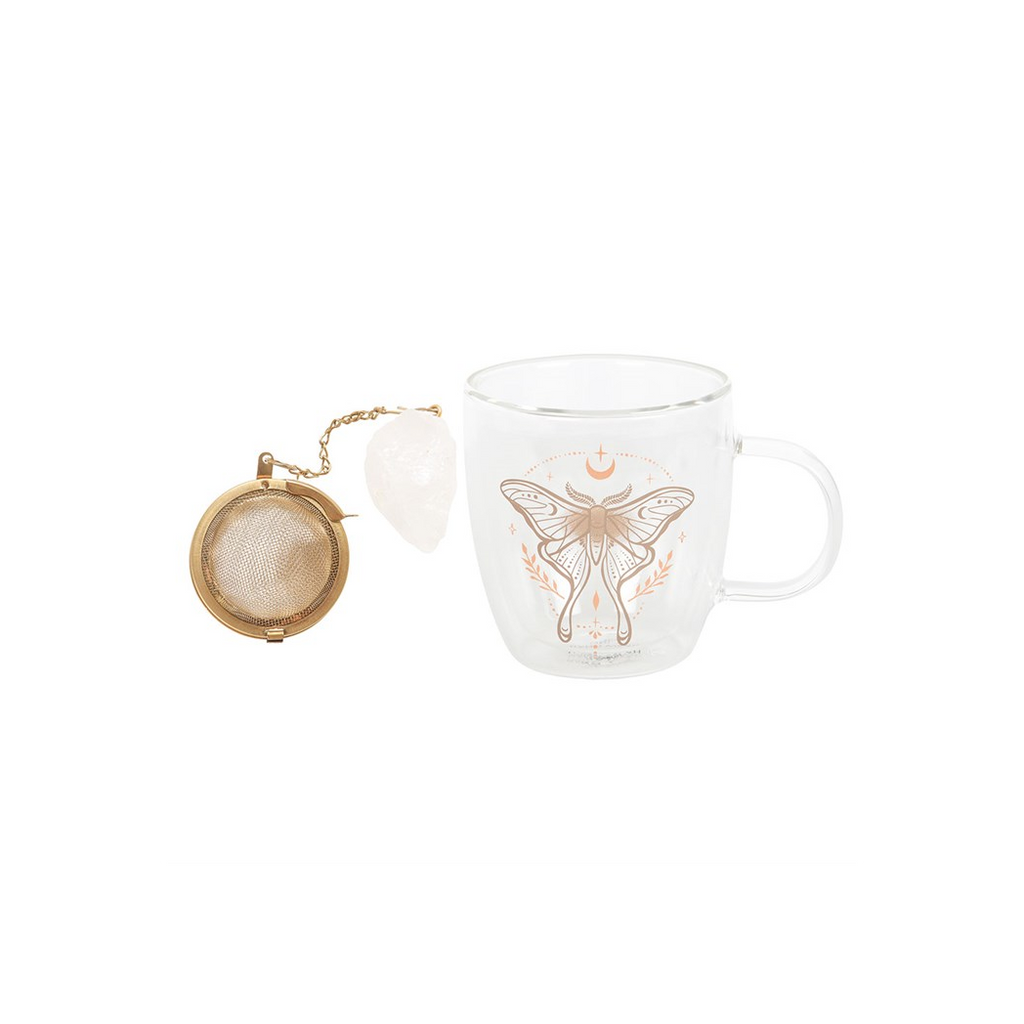 Luna Moth Double Walled Glass Mug with Crystal Tea Infuser