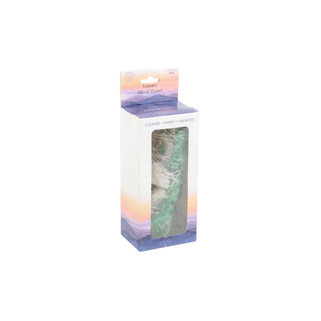 6in Ritual Wand Smudge Stick with White Sage, Abalone and Quartz