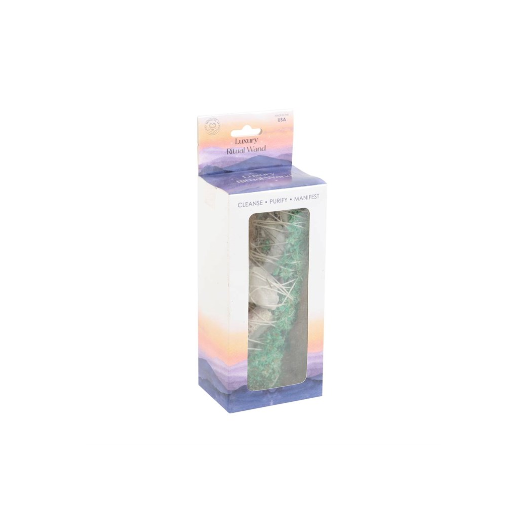 6in Ritual Wand Smudge Stick with White Sage, Abalone and Quartz