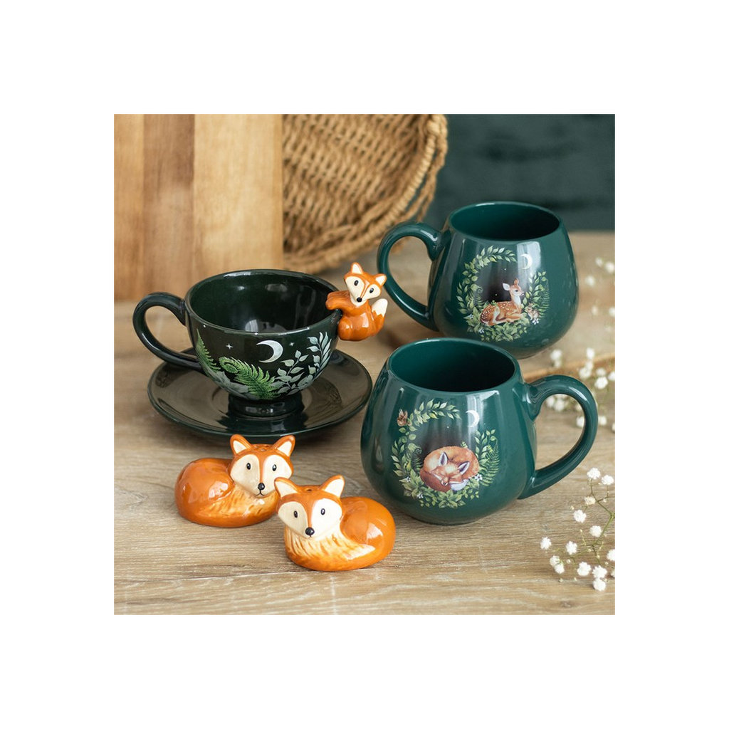 Green Forest Teacup with Fox