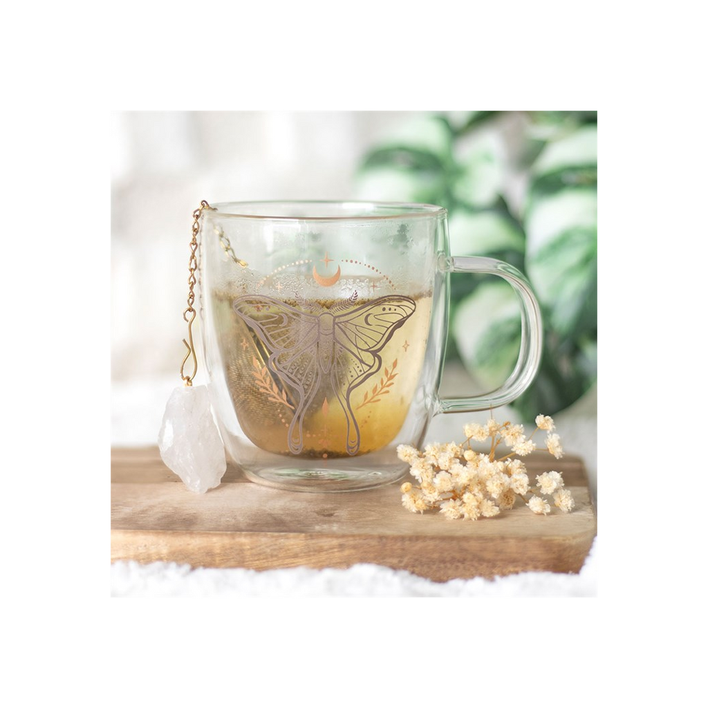 Luna Moth Double Walled Glass Mug with Crystal Tea Infuser