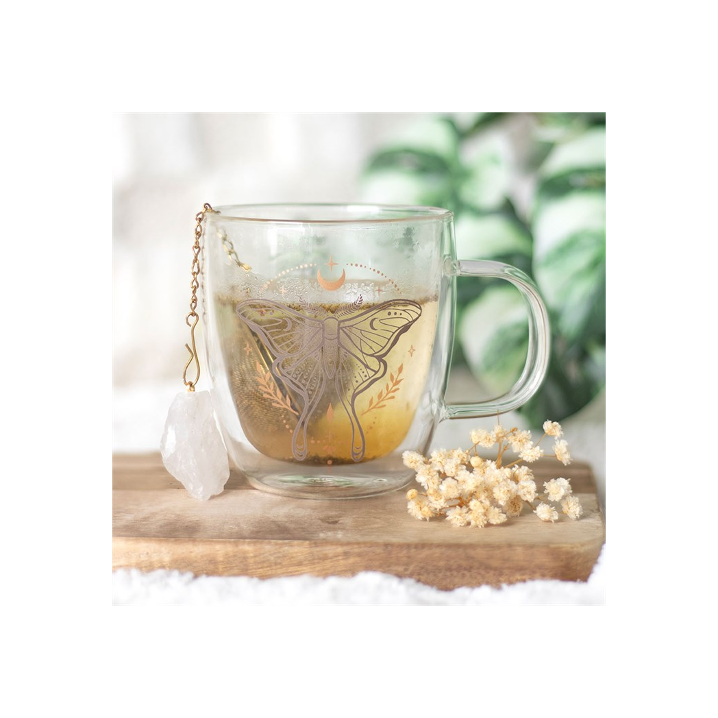 Luna Moth Double Walled Glass Mug with Crystal Tea Infuser