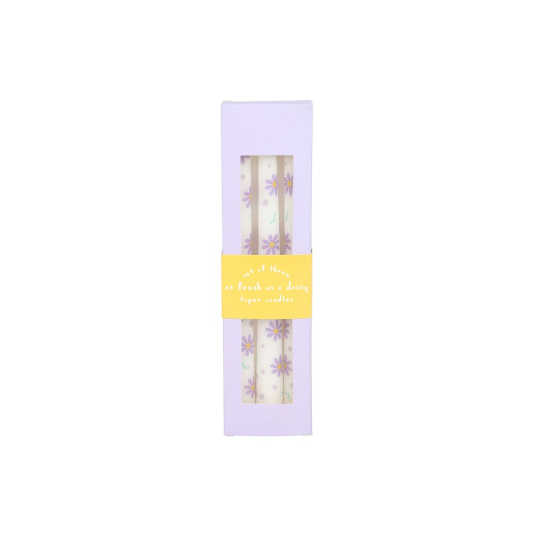 Set of 3 Purple Daisy Taper Candles