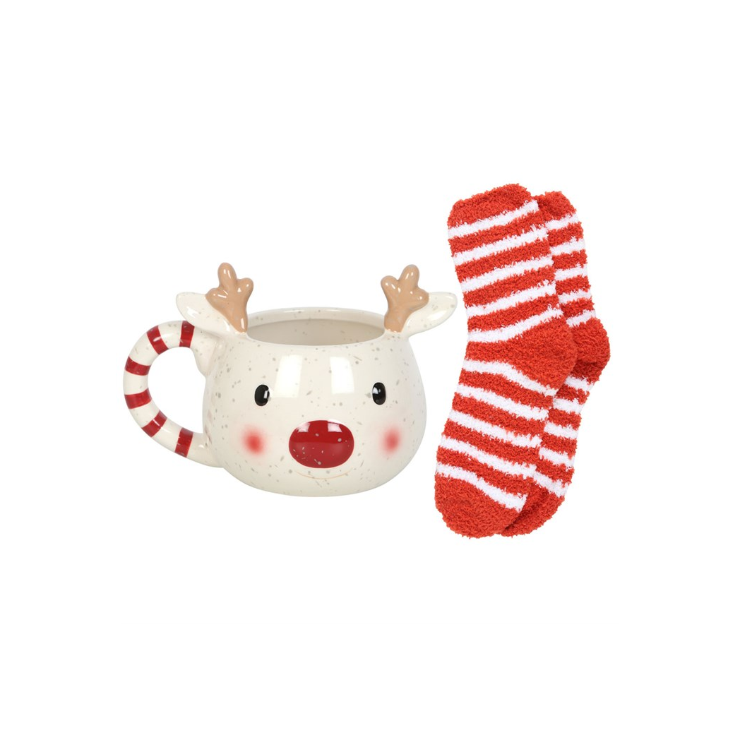 Rudolph Reindeer Mug and Socks Set